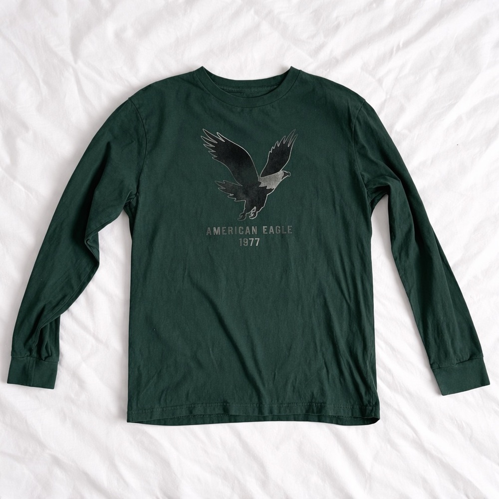 American Eagle Green Eagle Graphic Long Sleeve Tee Size M Soft